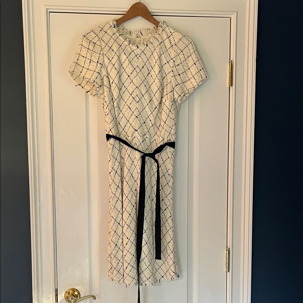 Rebecca Taylor White and Black Patterned Midi Dress